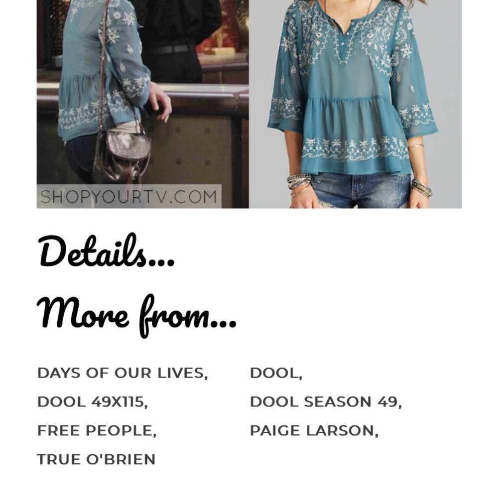 Free People Turquoise Embroidered Sheer Blouse Top - Picture 9 of 9